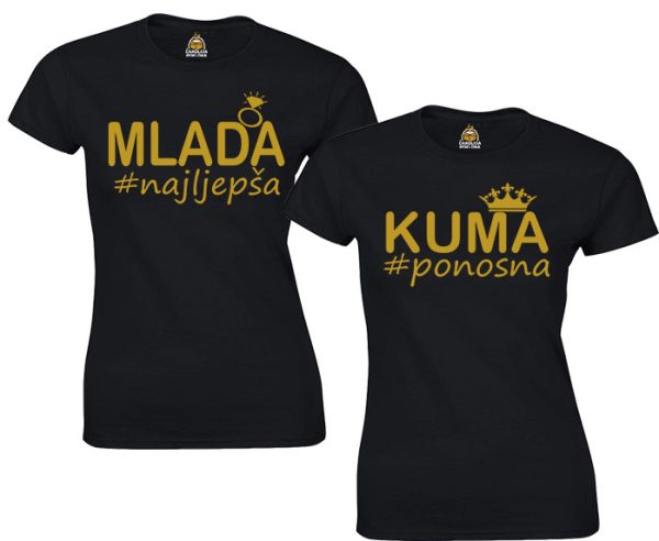 Mlada Najljepša & Kuma Ponosna komplet crne majice